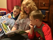 Collin & Drew enjoying Aunt Leslie reading the story - Maryland 